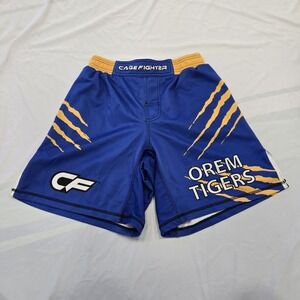 Cage Fighter Wrestling MMA Shorts Adult Sz Small Orem Tigers Blue Yellow BJJ UFC